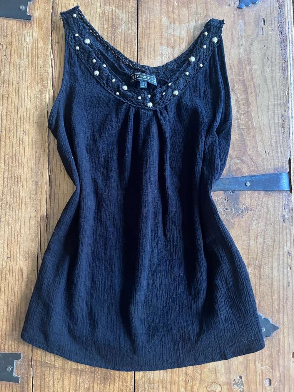 Elementz Black Beaded Crochet-Trim Tank